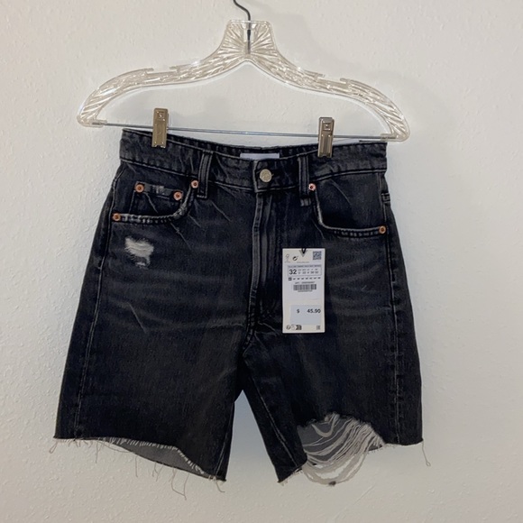 loose fit Zara mid rise denim shorts size 0 - Picture 6 of 9